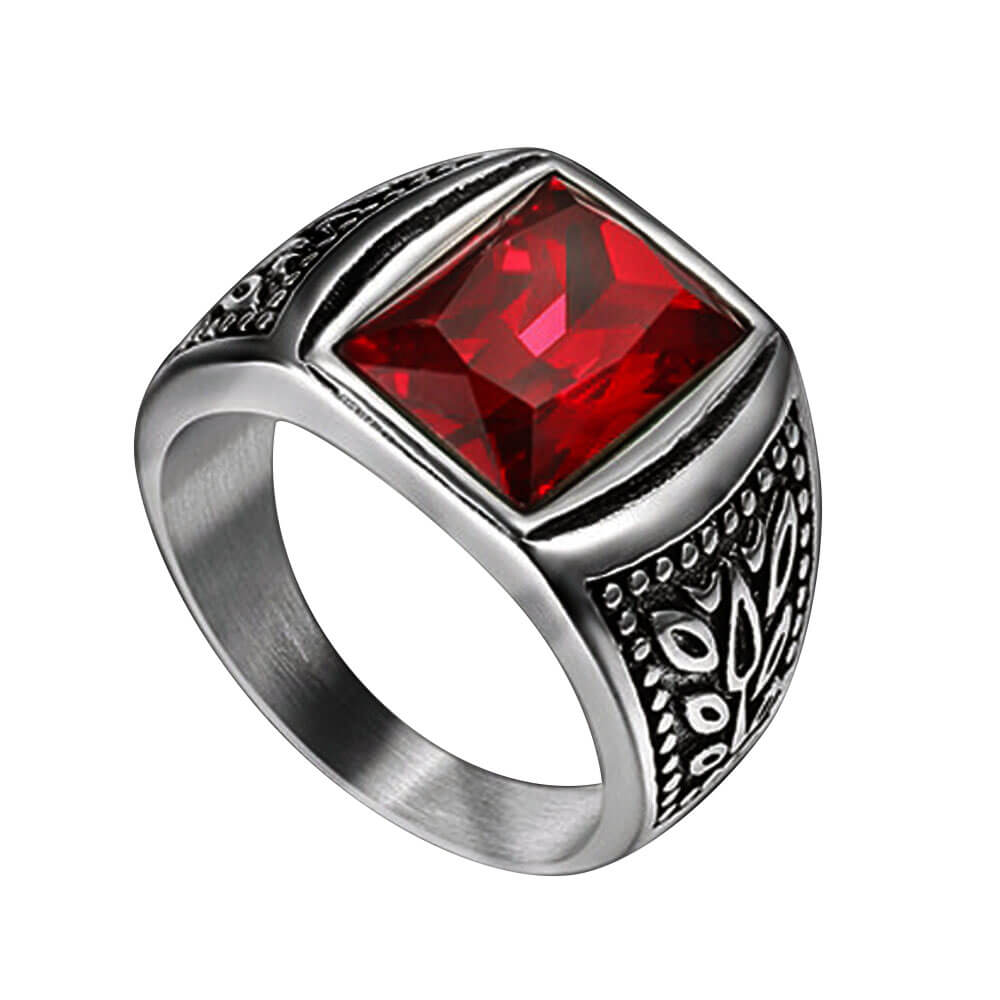 Classic Tulip Stainless Steel Men's Gemstone Ring