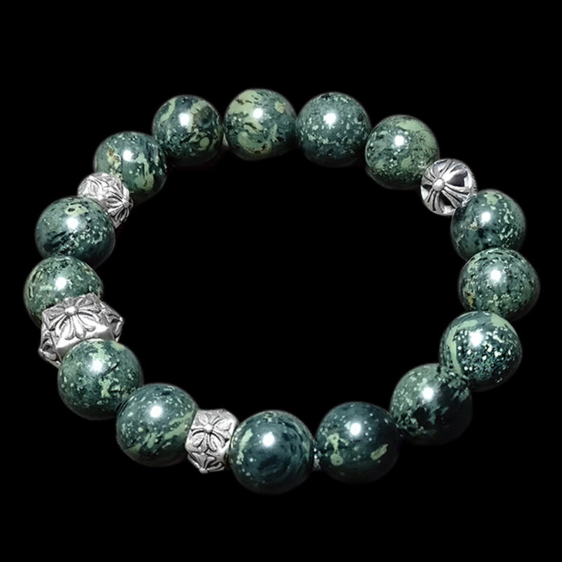 925 Sterling Silver Green Stone Men's Bracelet