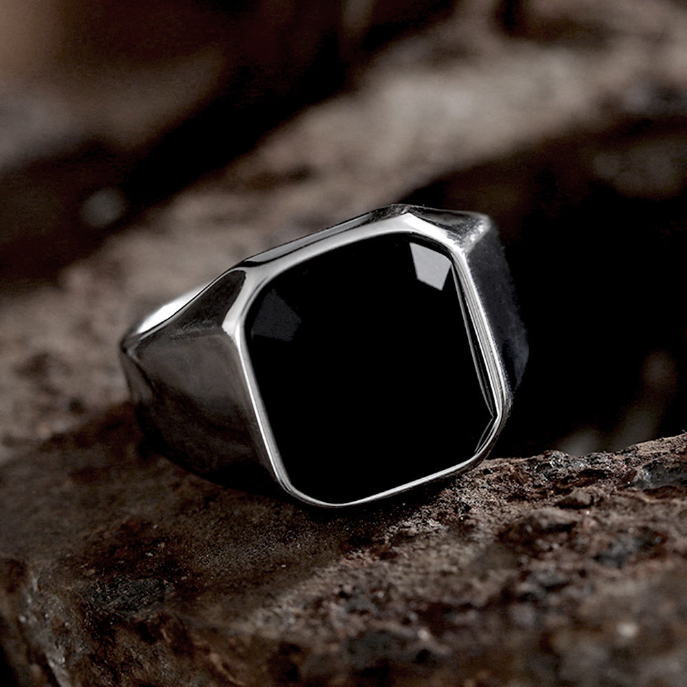 Black Gem Stone Stainless Steel Ring