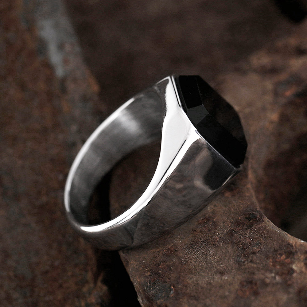 Black Gem Stone Stainless Steel Ring