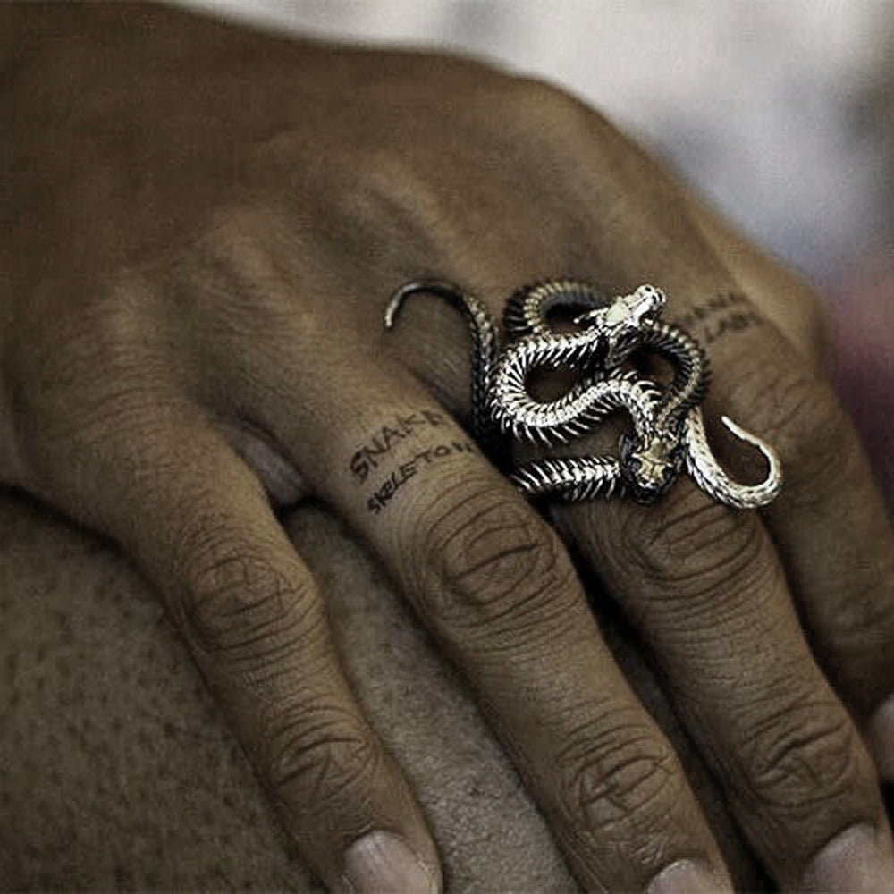 Black White Snake Winding Men's Ring