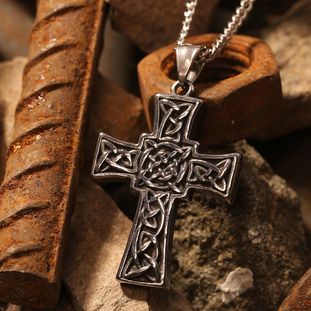 Blue Turquoise Cross Stainless Steel Men's Necklace