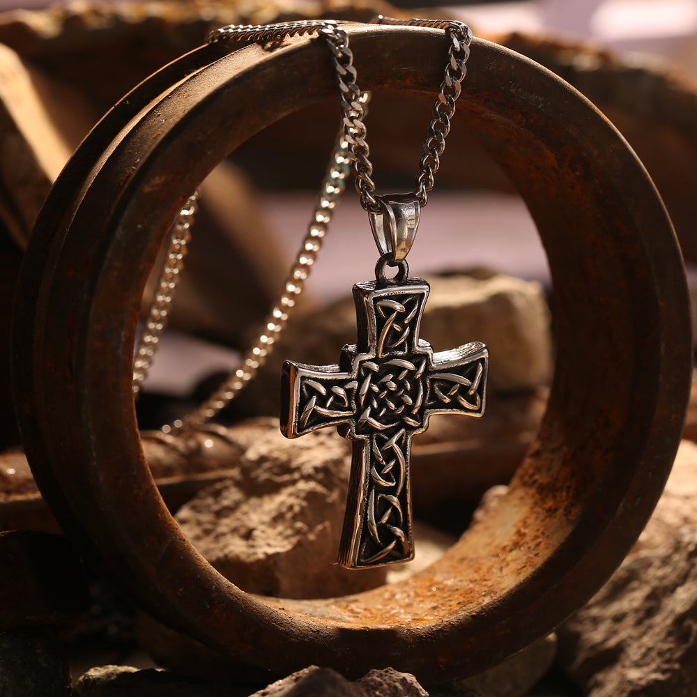 Blue Turquoise Cross Stainless Steel Men's Necklace