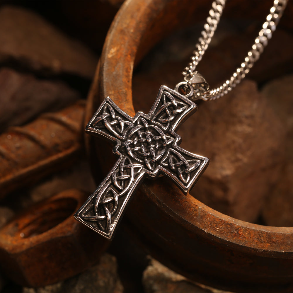 Blue Turquoise Cross Stainless Steel Men's Necklace