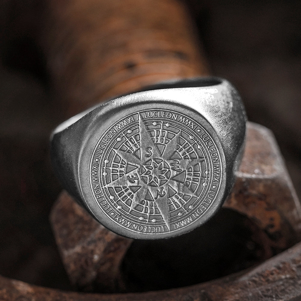 Crafted Compass Stainless Steel Men's Ring