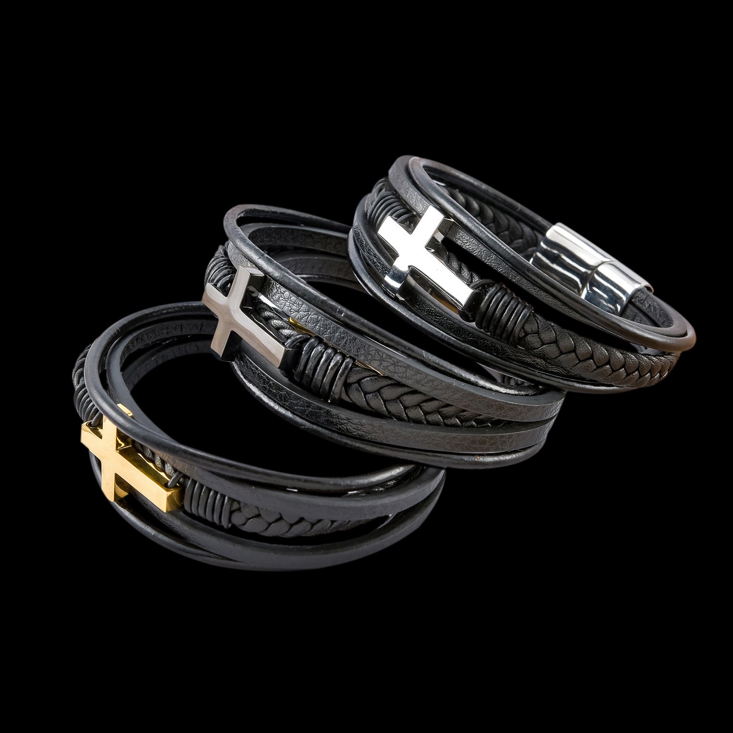 Cross Multi-Layer Braided Leather Bracelet