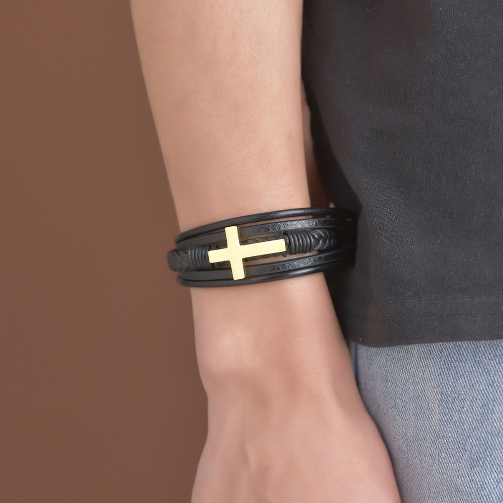 Cross Multi-Layer Braided Leather Bracelet