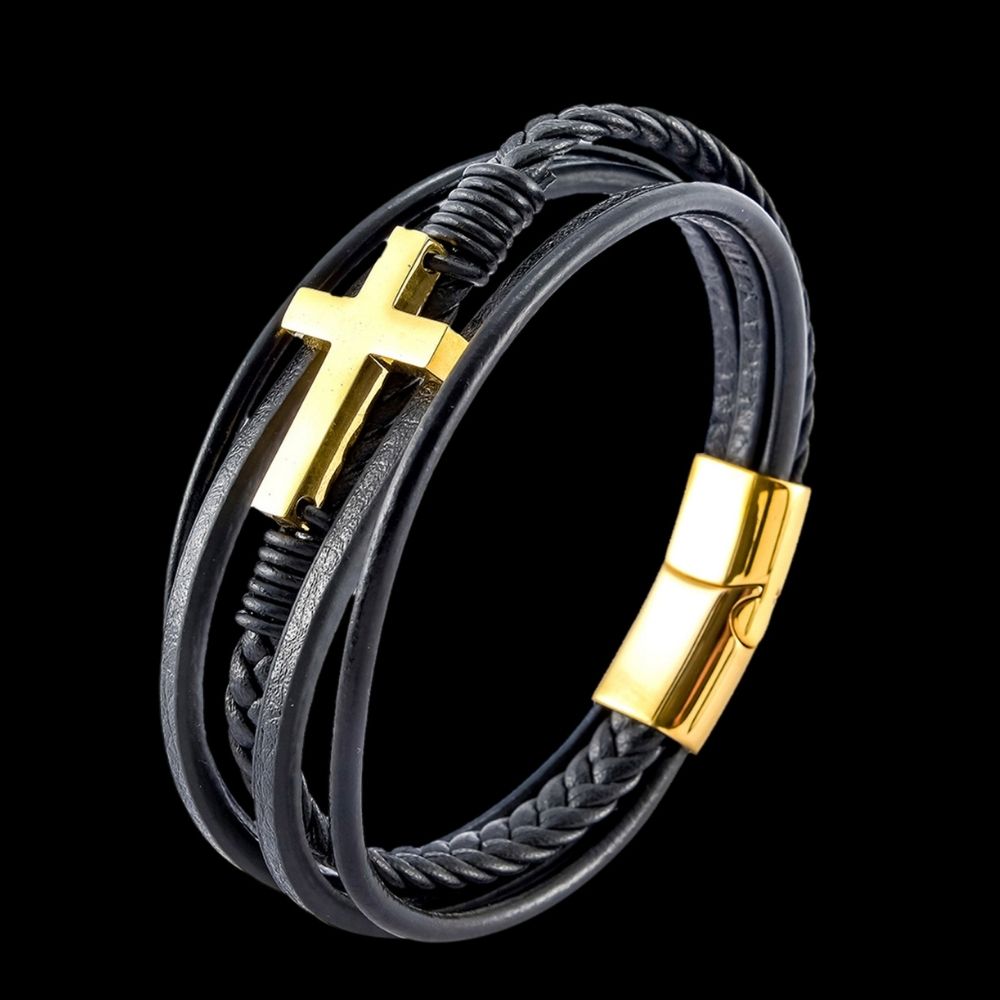 Cross Multi-Layer Braided Leather Bracelet