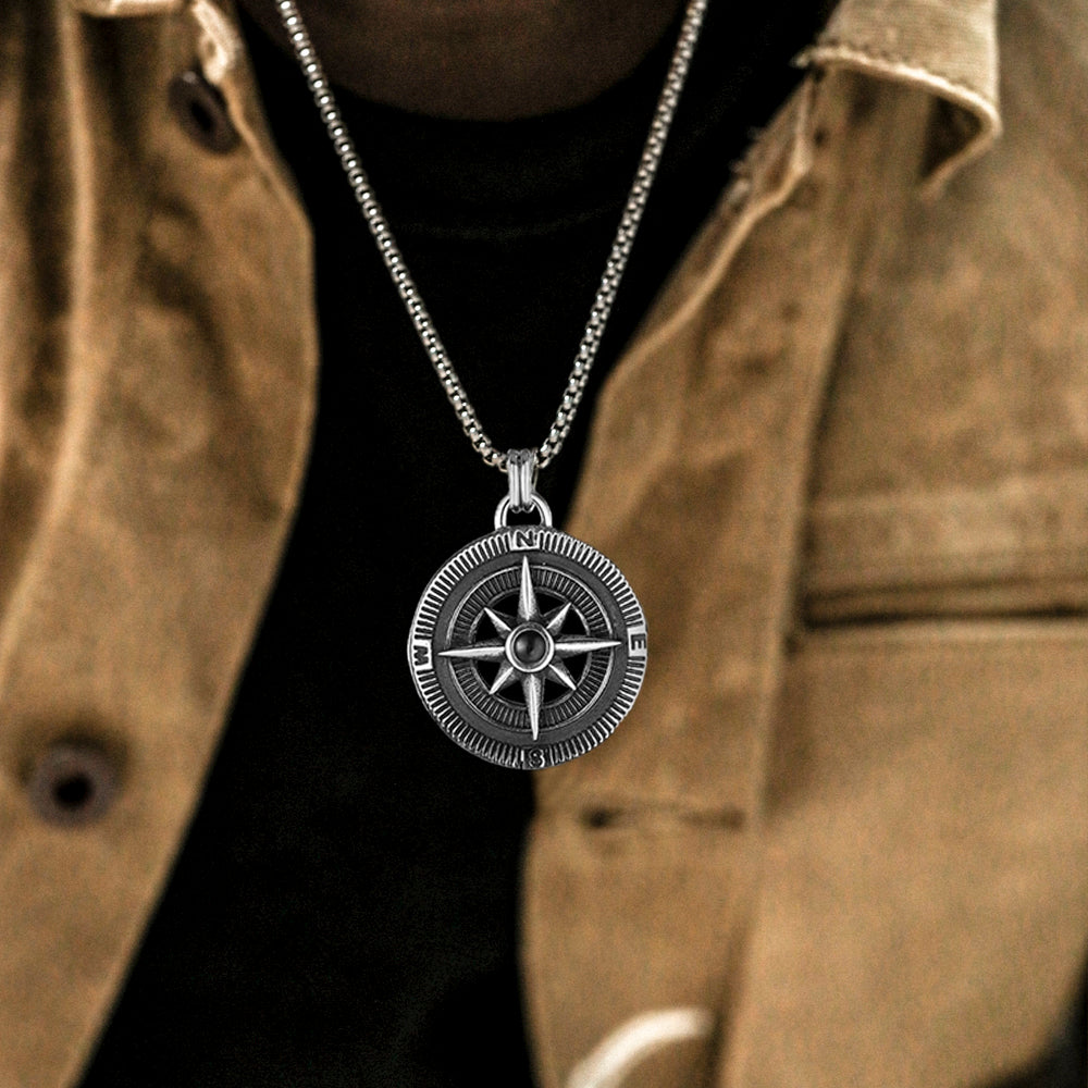 Delicate Compass Stainless Steel Men's Pendant