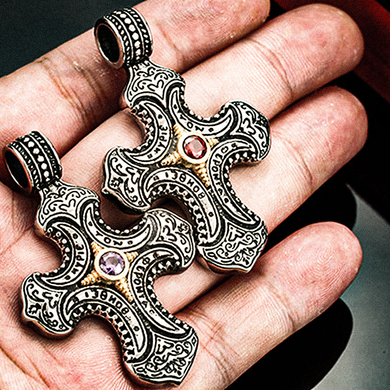 Diamond Carved Stainless Steel Men's Cross Pendant