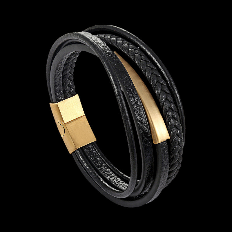 Geometric Stainless Steel Leather Men's Bracelet