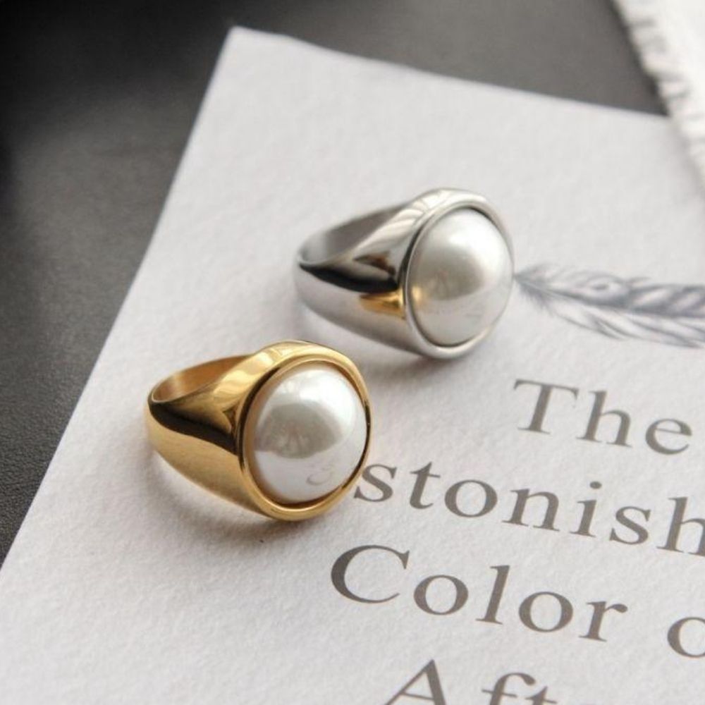 Highlight Pearl Stainless Steel Couple Ring