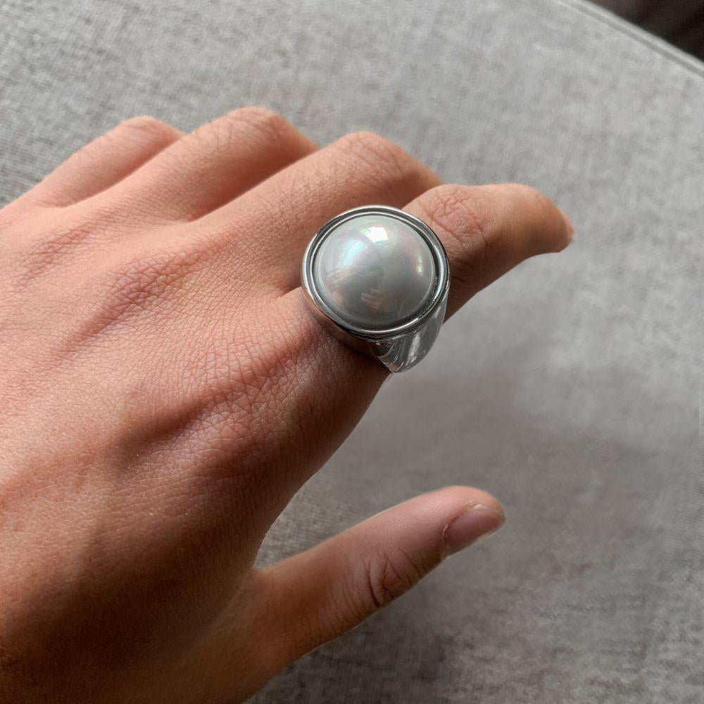 Highlight Pearl Stainless Steel Couple Ring