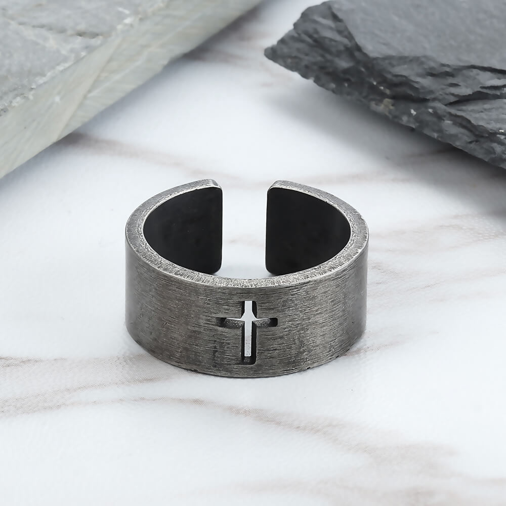 Hollow Cross Retro Stainless Steel Men's Ring