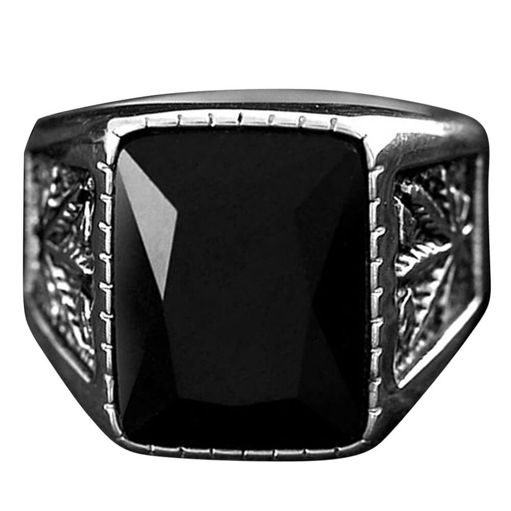 Leaf Pattern With Gemstone Stainless Steel Men's Ring