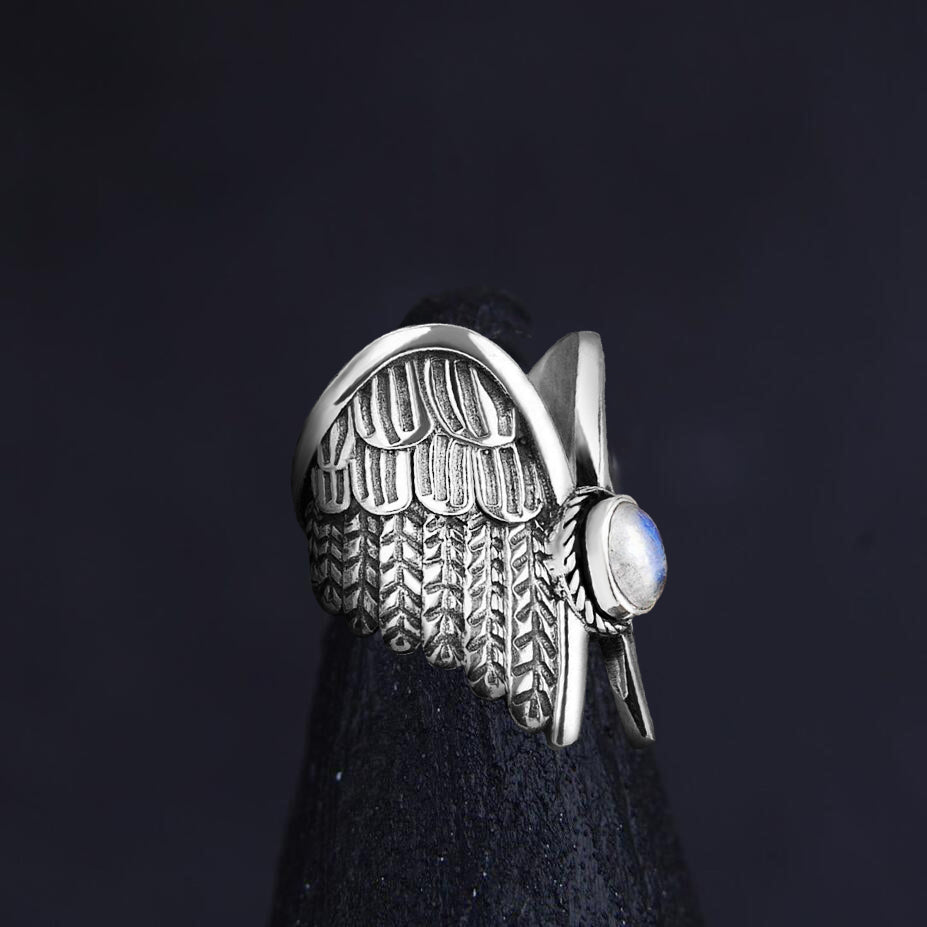 Moonstone Angel Wings Women's Ring