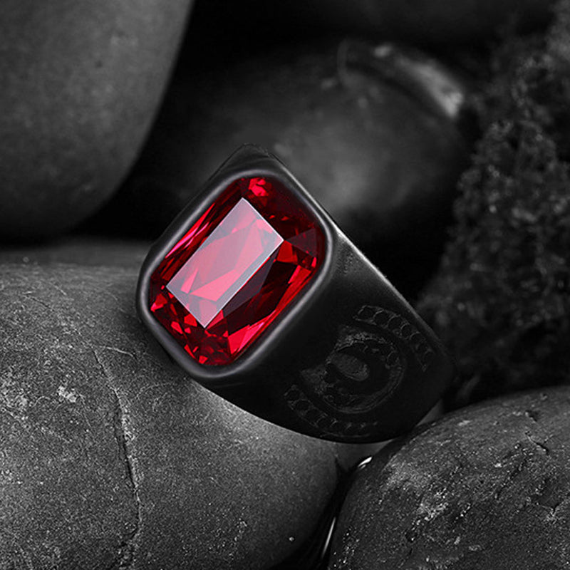 Dracula Red Gemstone Stainless Steel Ring