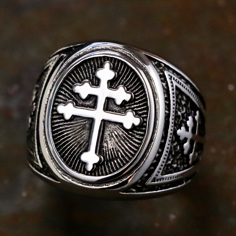 Retro Cross of Lorraine Stainless Steel Men's Ring