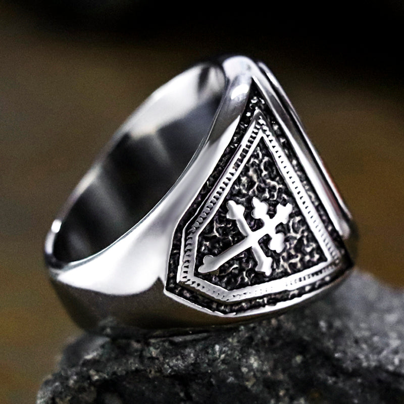 Retro Cross of Lorraine Stainless Steel Men's Ring