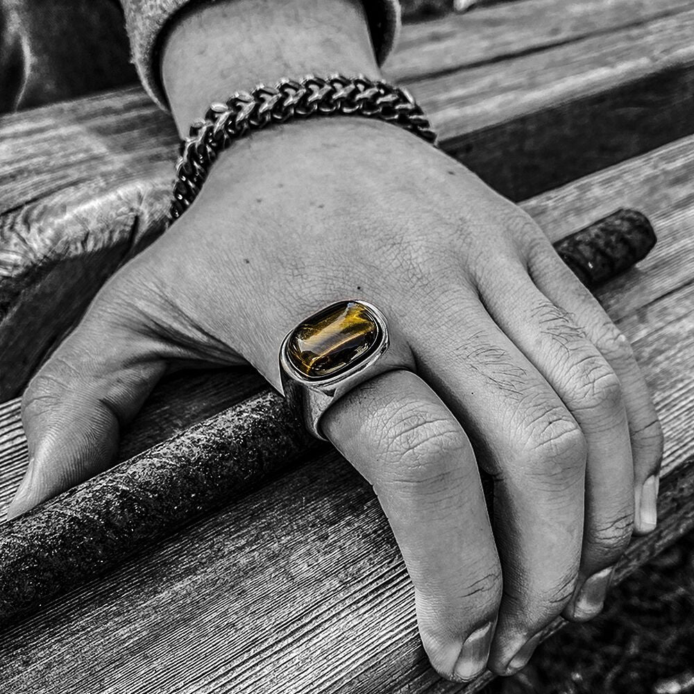 Retro Tiger's Eye Stainless Steel Men's Gemstone Ring