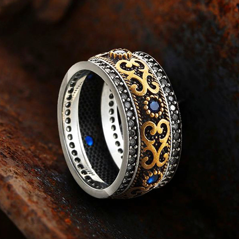 Sapphire Pattern Sterling Silver Men's Ring