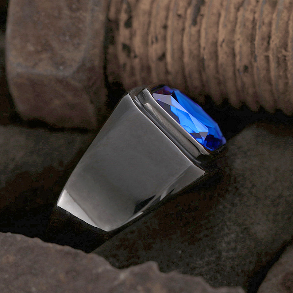 Simple Stainless Steel Gemstone Men's Ring