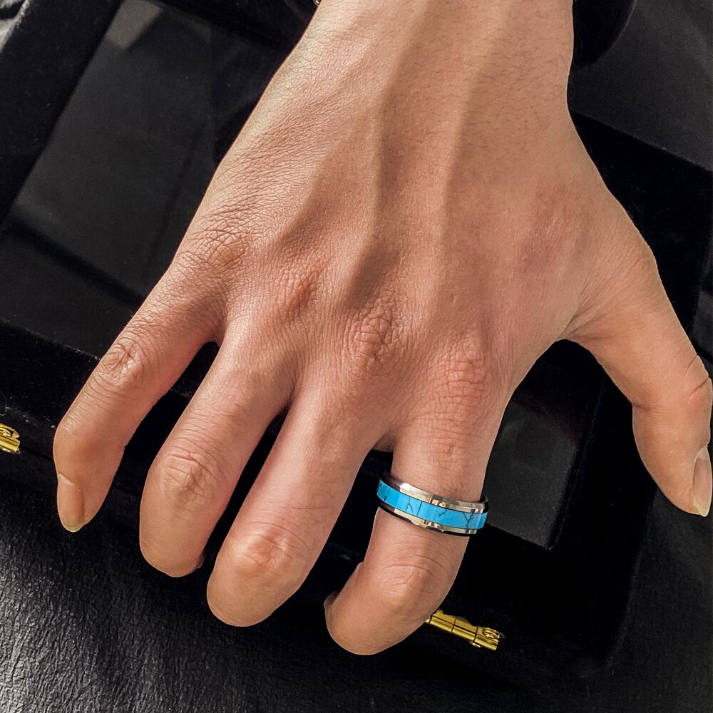 Turquoise Tungsten Steel Men's Ring