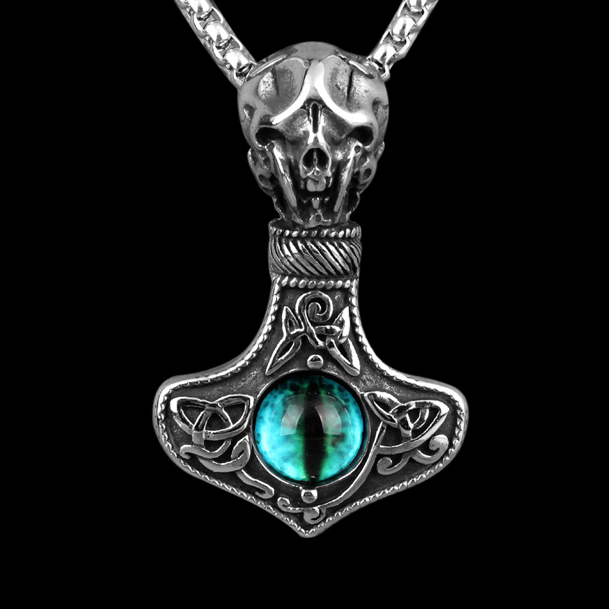 Thunder King's Hammer Viking Skull Stainless Steel Men's Pendant