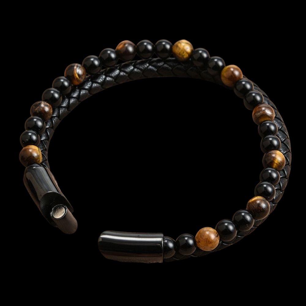 Tiger's Eye Leather Magnetic Buckle Men's Bracelet