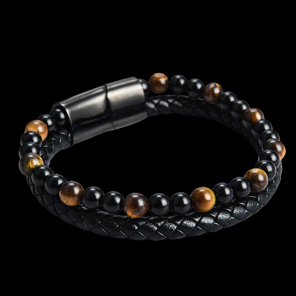 Tiger's Eye Leather Magnetic Buckle Men's Bracelet